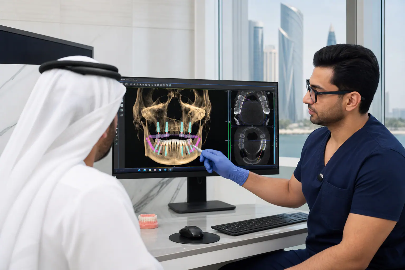 تخطيط زراعة كامل الفك — تقييم عظم ثلاثي الأبعاد في عيادة أبوظبي