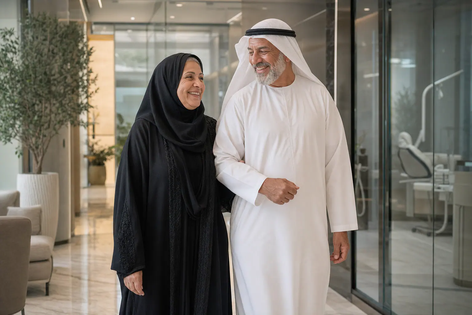 A happy Emirati family after dental implant consultation for the elderly in Al Shamkha