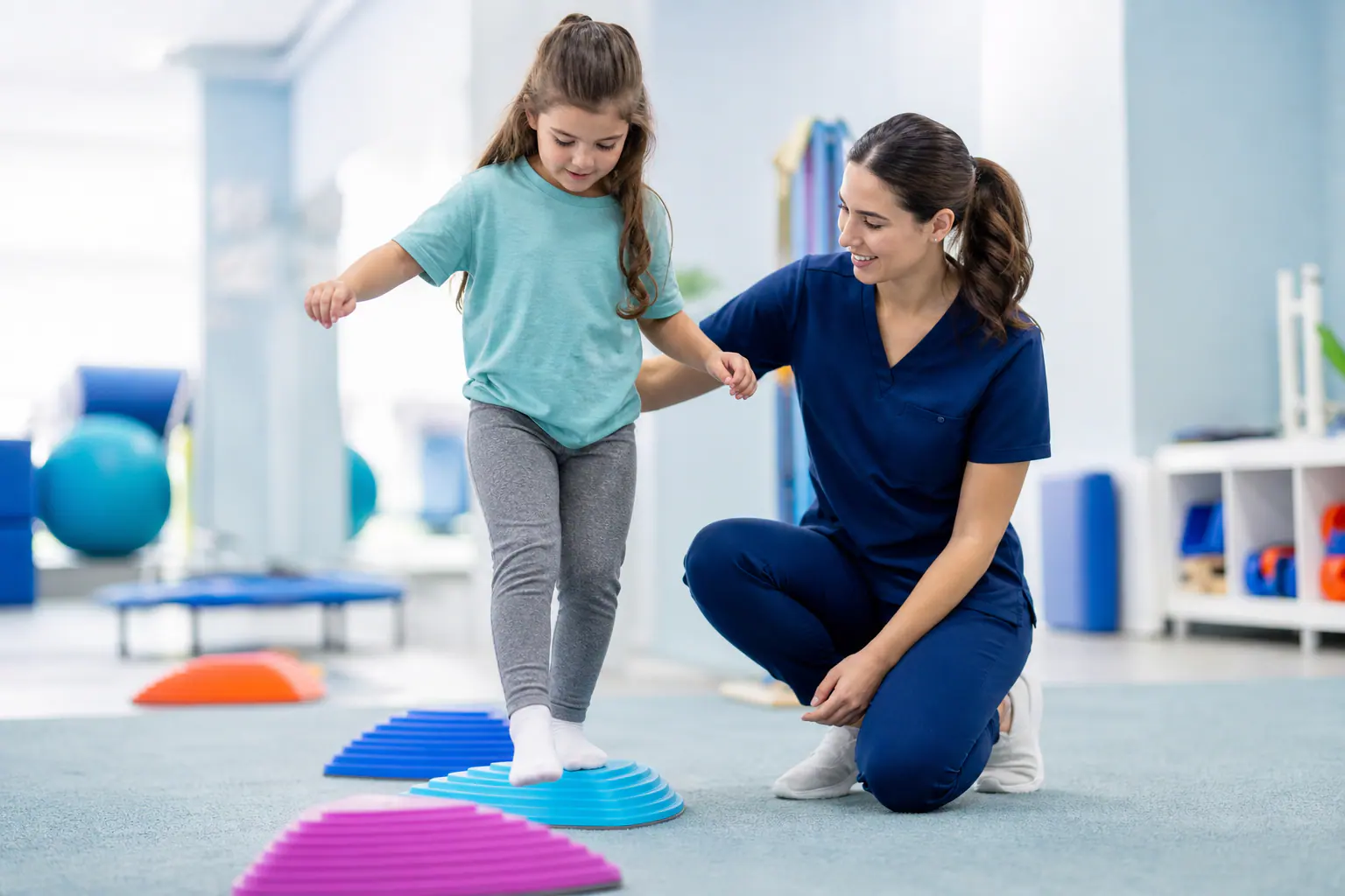Balance and coordination training — Baby girl practicing motor coordination steps