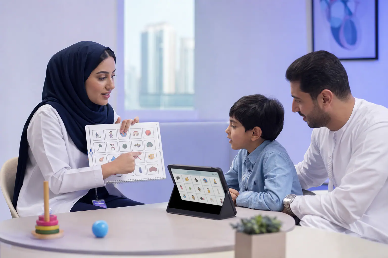 وسائل التواصل الداعمة — لوحة صور وتطبيق تواصل لدعم الكلام